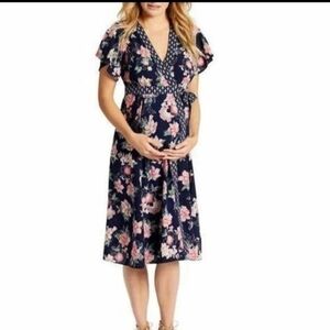 Jessica Simpson Women's Maternity Blue Floral Kimono Wrap Dress size Small